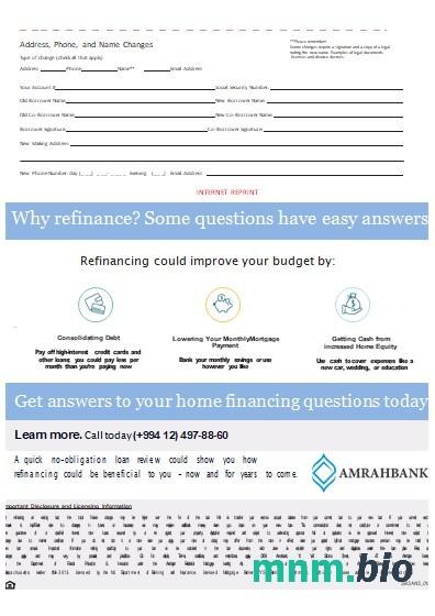 Azerbejdżan Bank Amrahbank wyciąg z kredytu hipotecznego, 3 strony, 3